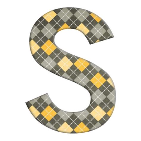 The Letter S Is Made Up Of Plaid Fabric And Has An Uppercase In Yellow