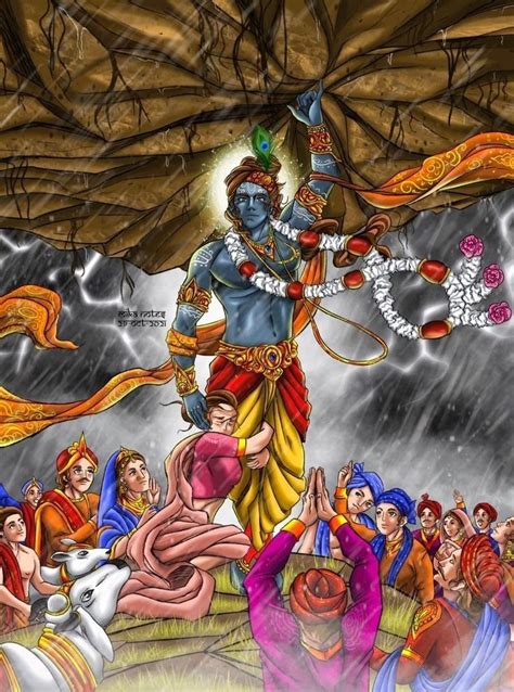 Krishna with Govardhan Parvat Painting Image | Lord krishna images, God ...