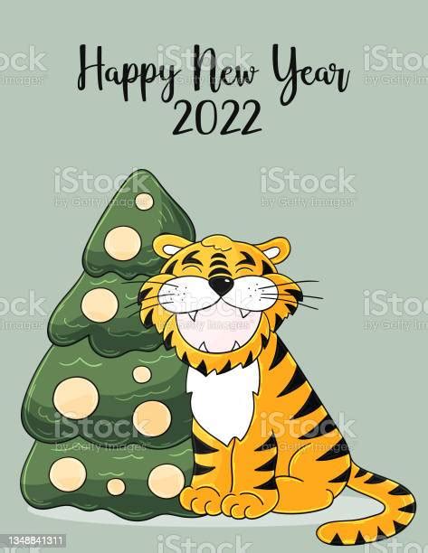 Symbol Of 2022 Illustration With Tiger In Hand Draw Style Stock Illustration Download Image