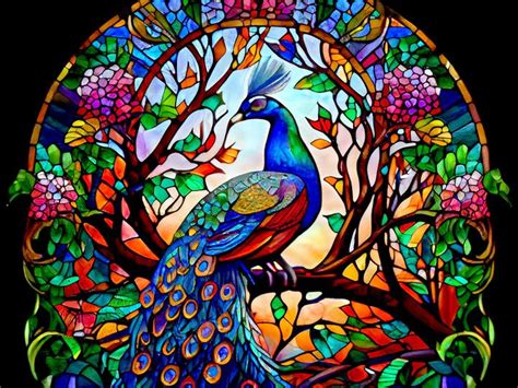 Colorful Peacock Stained Glass Official Diamond Painting Kit Diamond