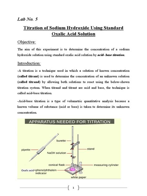 Lab 5 Standardization Of Naoh Using Oxalic Acid Pdf Titration Chemistry