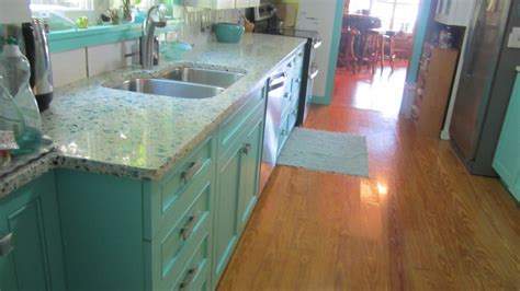 Floating Blue Vetrazzo And Teal Cabinetry Eclectic Kitchen Tampa By User Houzz