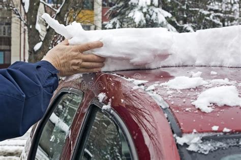 Driver Cleans The Snow From The Car Stock Photo Image Of Human