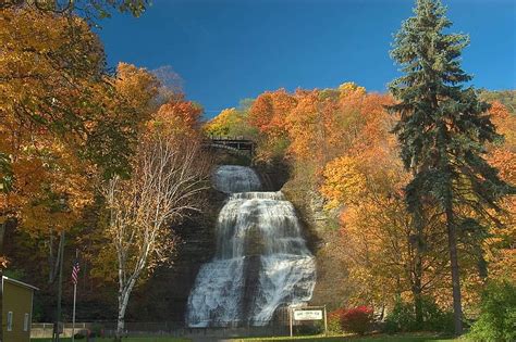 Shequaga Falls In Montour Falls New York Grass Cascade Clear Trees