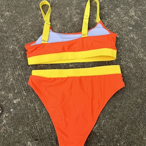 Orange And Yellow Bikini Set Size Medium Depop