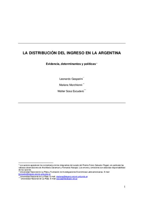 Pdf La Distribucion Del Ingreso En La Argentina Leonardo Gasparini