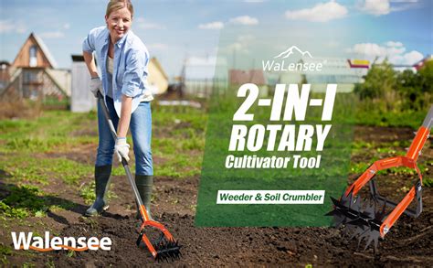 Walensee Rotary Cultivator Tool Adjustable Garden Hand Tiller With