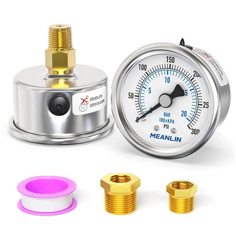 Meanlin Measure 0~300psi Dry Pressure Gauge Stainless Steel 1 4 Npt 2 Face Dial Waterproof For