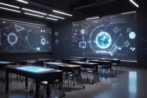 Sala De Aula Escolar Futurista Realidade Aumentada Projetada Em Um