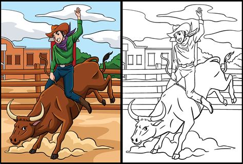 Cowboy Bull Rider Coloring Page Illustration 36325414 Vector Art At