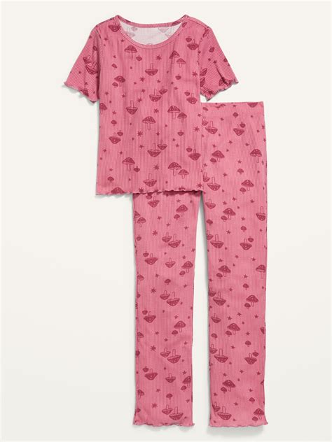 Rib Knit Lettuce Edge Flared Leg Pajama Set For Girls Old Navy