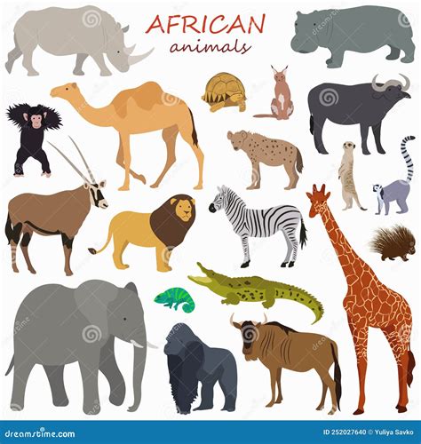 Collection Of African Animals In Minimalism Style Stock Vector