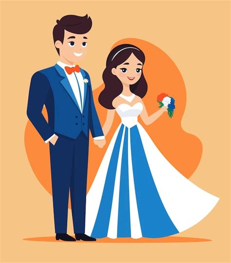 Ilustración de vector de pareja de boda de novia y novio Vector Premium