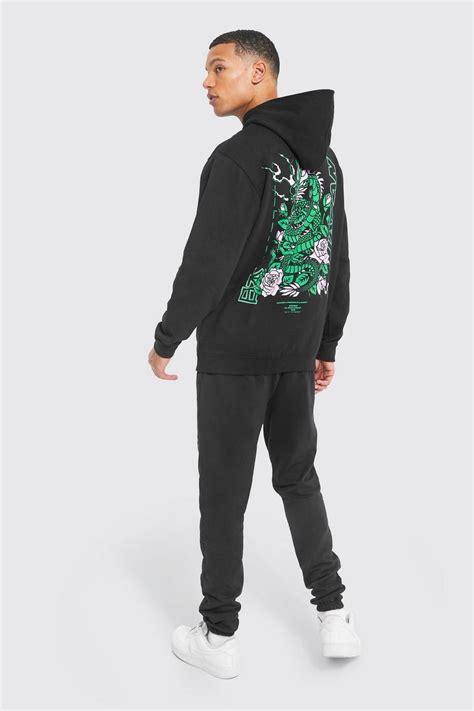 Tall Floral Dragon Graphic Hooded Tracksuit Boohoo Nz