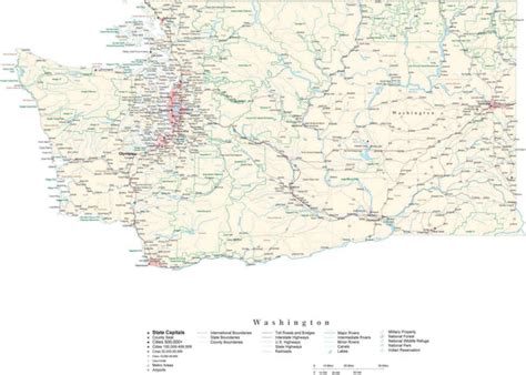 Washington Detailed Cut-Out Style State Map in Adobe Illustrator Vector ...