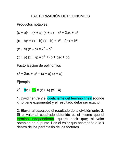 Factorización De Polinomios Pdf