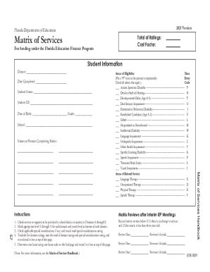 Fillable Online Matrix Of Services Form 2021 Edition Florida