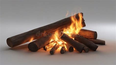 Burning Logs A Cozy Camp Fire With Yellow And Orange Flames And Some