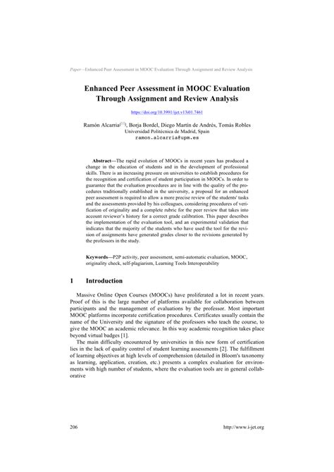 PDF Enhanced Peer Assessment In MOOC Evaluation Through Assignment