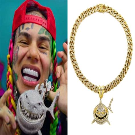 Tekashi 69 6ix9ine Shark Pendant 14k Lab Diamond Gold Cuban Link Chain