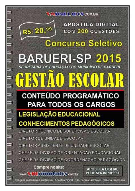 APOSTILA GESTÃO ESCOLAR CONCURSO SELETIVO SME BARUERI SP 2015 PDF