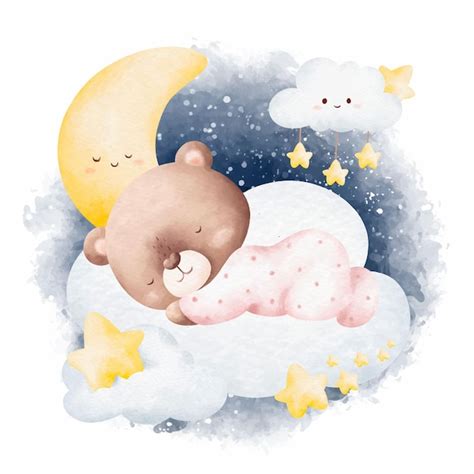 Premium Vector Watercolor Illustration Cute Baby Teddy Bear Sleeping