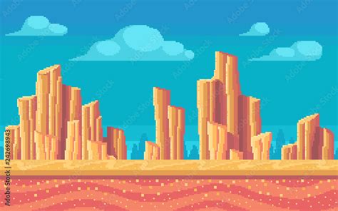 Pixel Art Desert At Day Seamless Background Adobe Stock