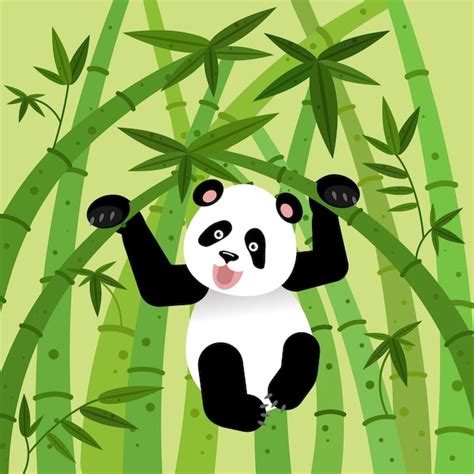 Premium Vector A Panda Bear Hanging On A Bamboo Tree