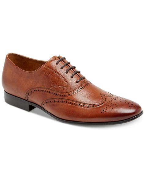 Kenneth Cole Leather Mens Mix Wingtip Oxfords In Cognac Brown For Men Lyst