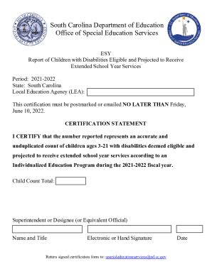 Fillable Online Ed Sc ESY Certification Form Fax Email Print PdfFiller