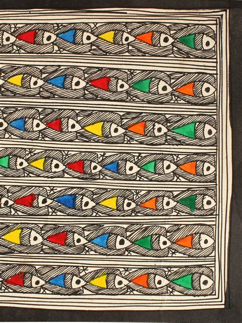 Multiple Colourful Fishes Madhubani Painting Handmade Paper Exotic