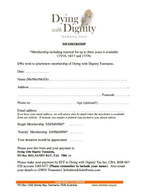 Fillable Online Dwdtas Org Membership Application And Renewal Dying