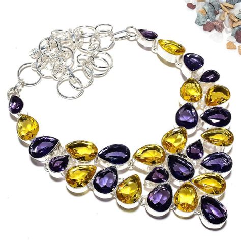 Amethyst Citrine Necklace 925 Sterling Silver Gemstone Etsy