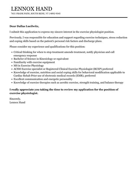 Exercise Physiologist Cover Letter Velvet Jobs