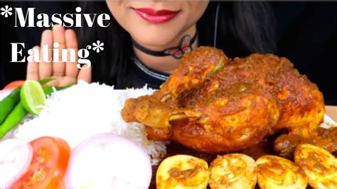 ASMR Eating Whole Chicken Curry With Rice Boiled Eggs Onion And Green