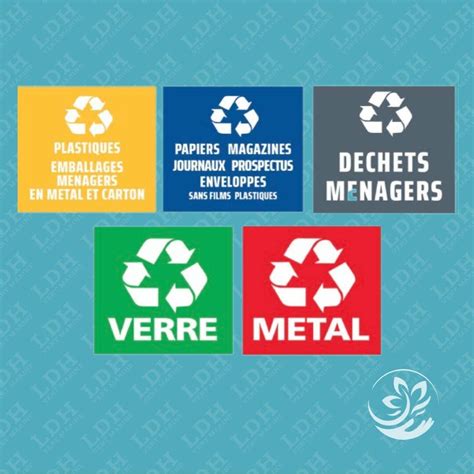 Etiquette Tri Selectif Verre Metal Papiers Menagers Plastiques