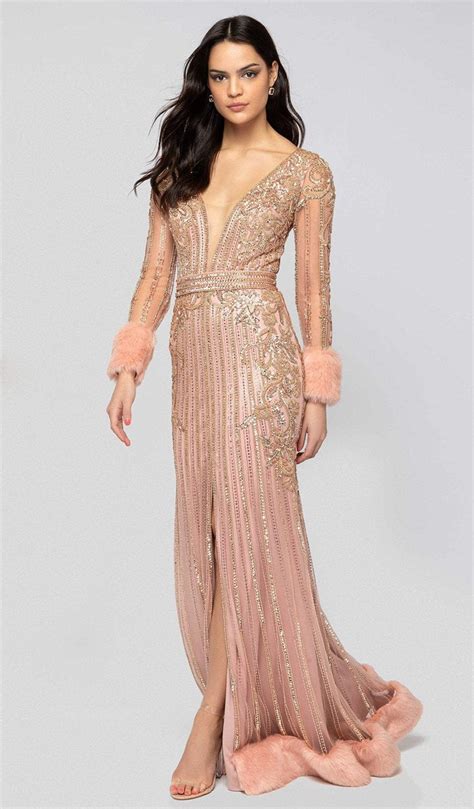 Terani Couture 1911gl9499 Bead Embellished Plunging Evening Gown