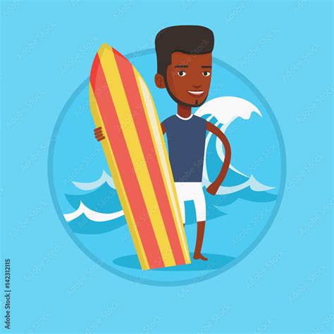 Surfer Holding Surfboard Vector Illustration Stock Vector Adobe Stock