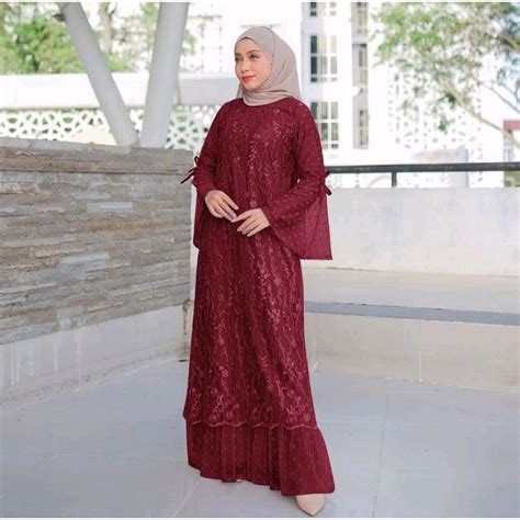 Jual Zaina Dress Baju Gamis Brukat Tile Remaja Dewasa Seragam Pesta