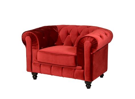 Deco In Paris Fauteuil Chesterfield En Velours Rouge Fau Chester P