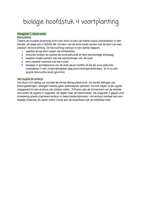 Biologie Samenvatting V4 P3 Biologie Hoofdstuk 4 Voortplanting