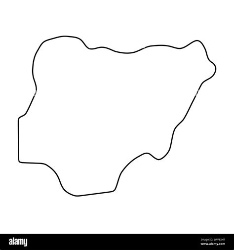 Nigeria Country Simplified Map Thin Black Outline Contour Simple