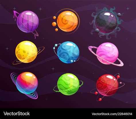 Cartoon Colorful Fantasy Planets Set On Space Vector Image