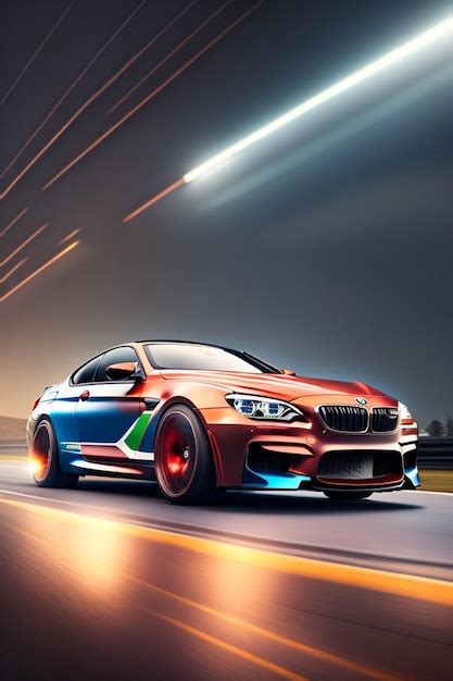 Premium AI Image A Red Bmw Car With A Blue And Red Bmw Logo On The