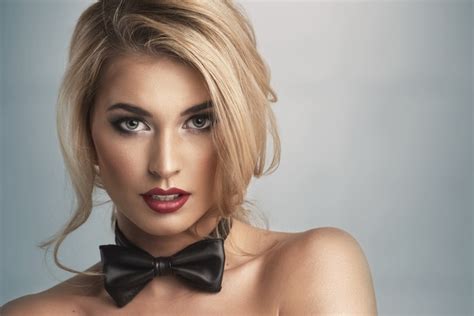 Blonde Face Green Eyes Women Bowtie HD Wallpaper Rare Gallery