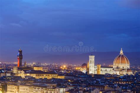 Night View of Florence City Skyline with Duomo in Tuscany Firenze Italy ...