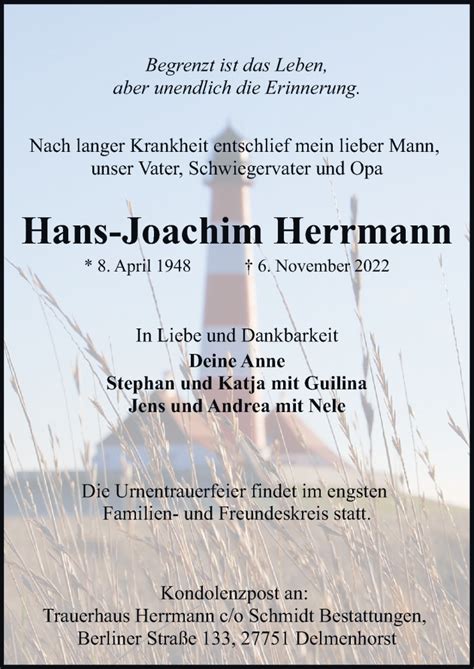 Traueranzeigen Von Hans Joachim Herrmann Noz Trauerportal