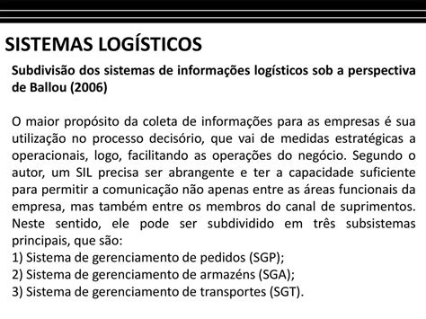 SISTEMAS DE INFORMAÇÃO LOGÍSTICOS ppt carregar