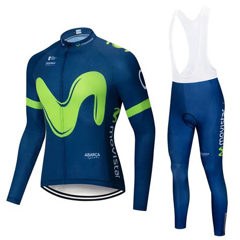 Movistar Team Long Sleeve Cycling Jersey Set Bib Pants Ropa