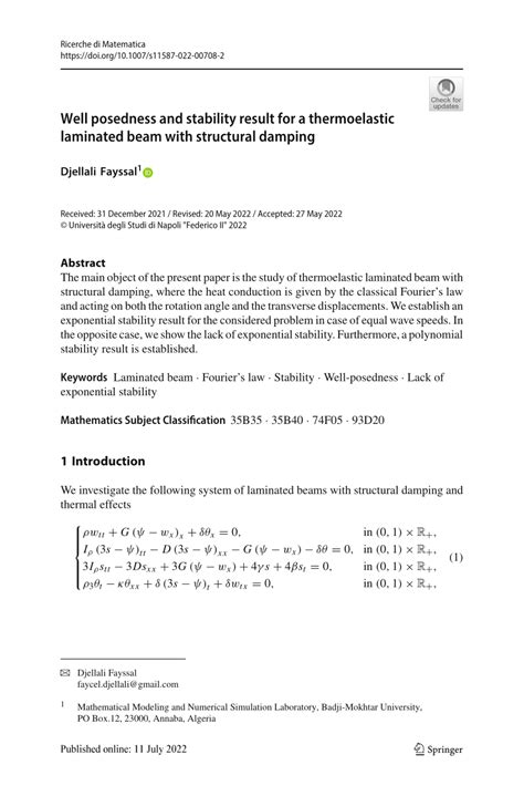 Pdf Well Posedness And Stability Result For A Thermoelastic Laminated